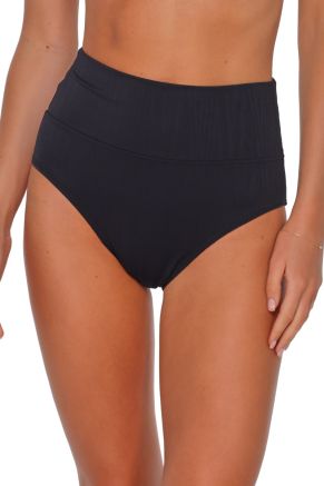 Hannah High Waist Bottom, Black Seagrass Texture