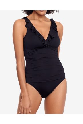 Ruffle Surplice One Piece, Beach Club Solids Black