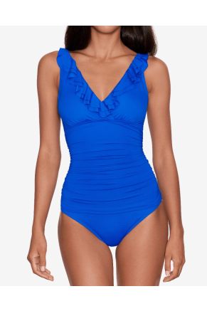 Ruffle Surplice One Piece, Beach Club Solids Royal