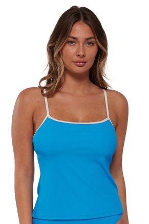 Coralie Tankini With Piping, Blueberry