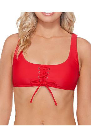 Lace Up Bra, Bermuda Solids Poppy Red