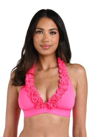 Ruffle Banded Tall Triangle, Island Goddess Bright Pink