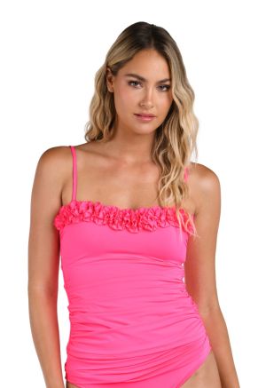 Ruffle Bandeau Tankini, Island Goddess Bright Pink