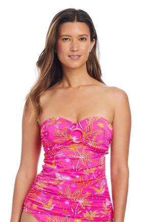 Draped Bandeau Tankini, Desert Bloom Dahlia Multi
