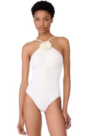 High-Neck One Piece, Rosette Solid Cream