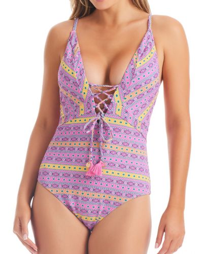 JESSICA SIMPSON Lace Up Front One Piece, Shine Bright